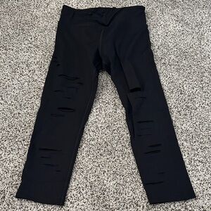 Lorna Jane Black Slash Distressed Capris